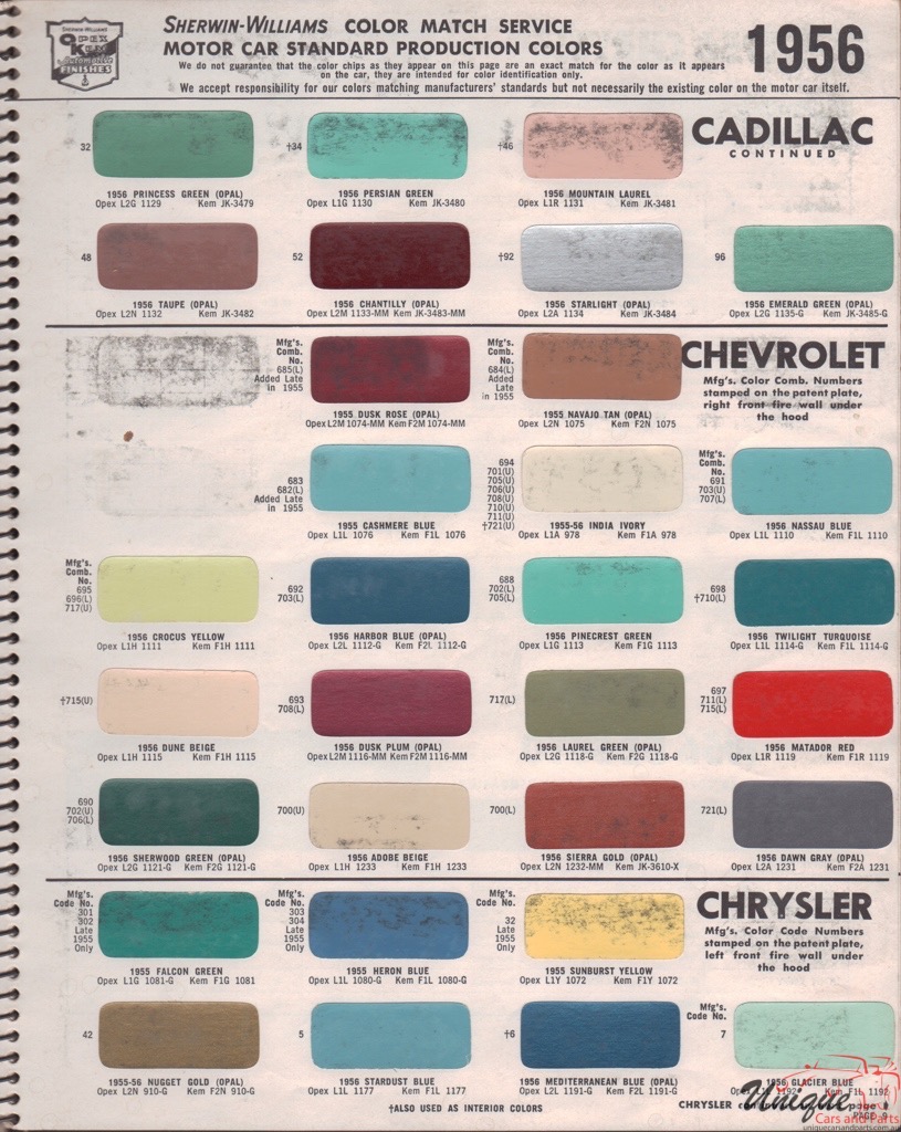 1956 General Motors Paint Charts Williams 3